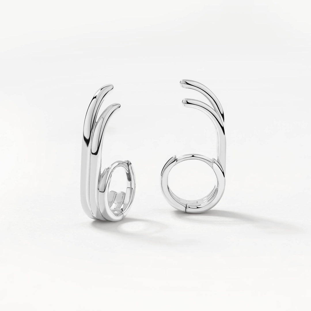 Medley Earrings Triple Lobe Cuff Huggie Earring in Silver