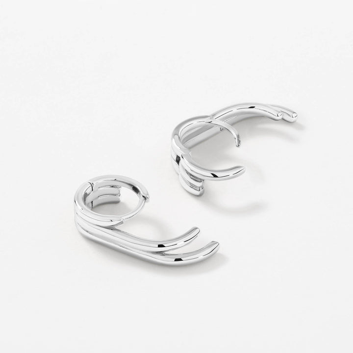 Medley Earrings Triple Lobe Cuff Huggie Earring in Silver