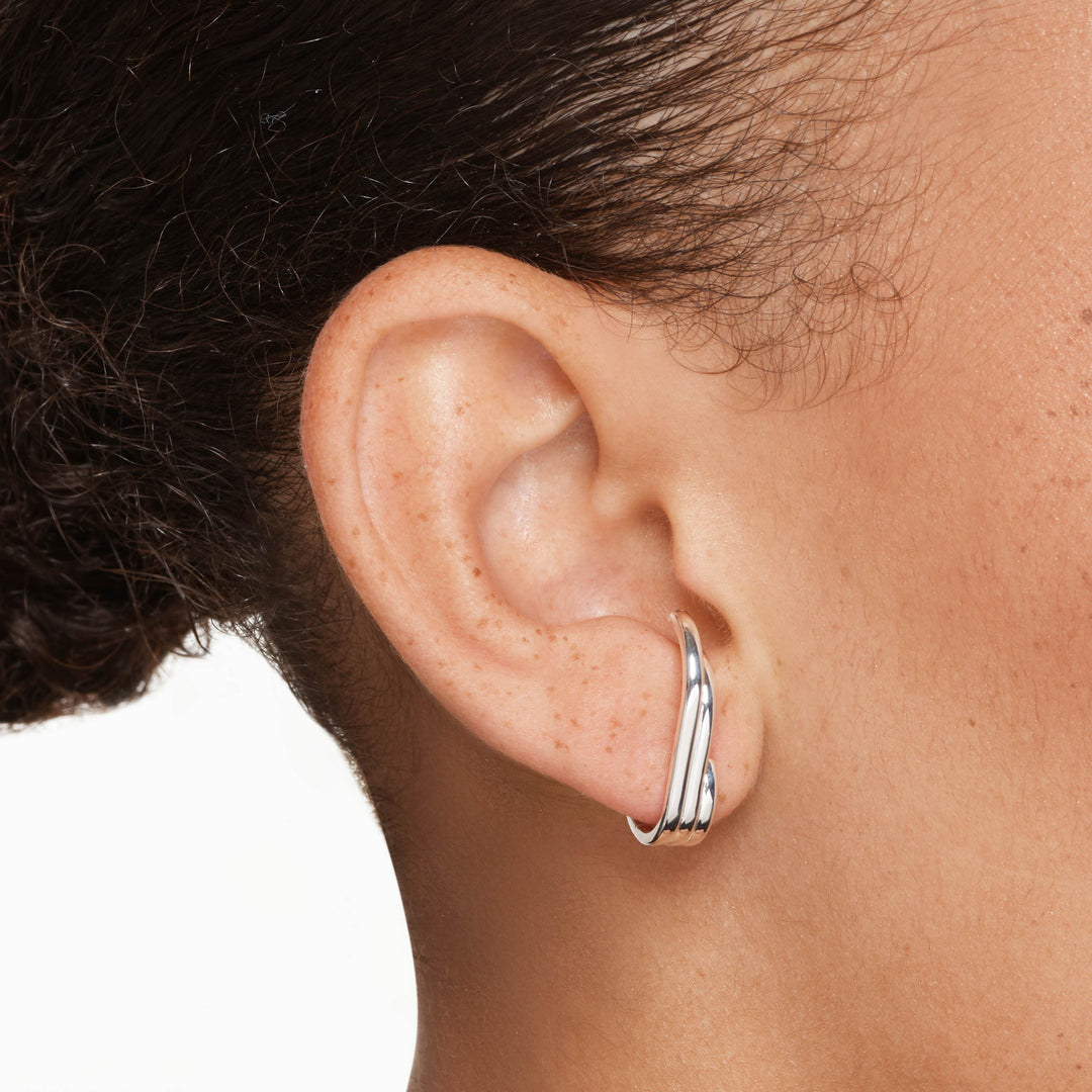 Medley Earrings Triple Lobe Cuff Huggie Earring in Silver