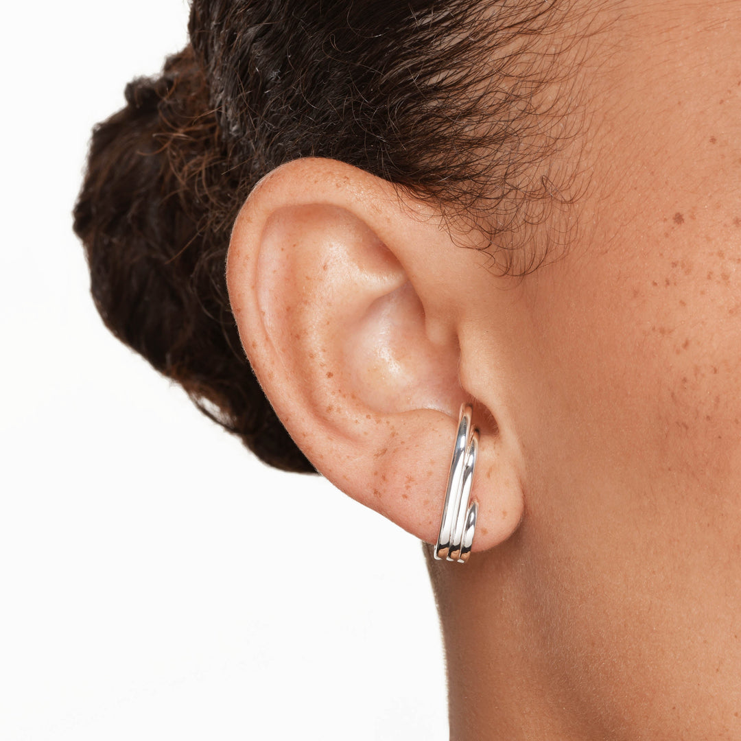 Medley Earrings Triple Lobe Cuff Huggie Earring in Silver