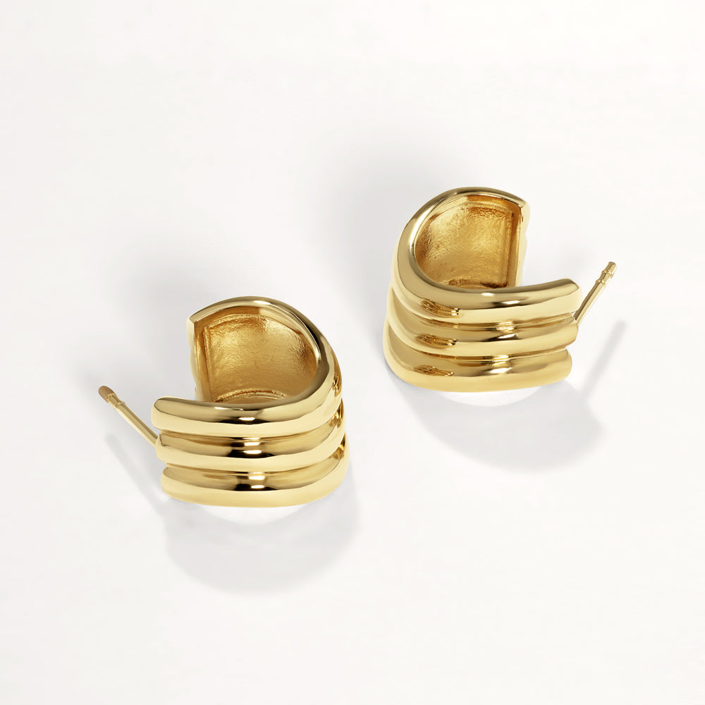 Medley Earrings Triple Wave Hoop Earrings in Gold