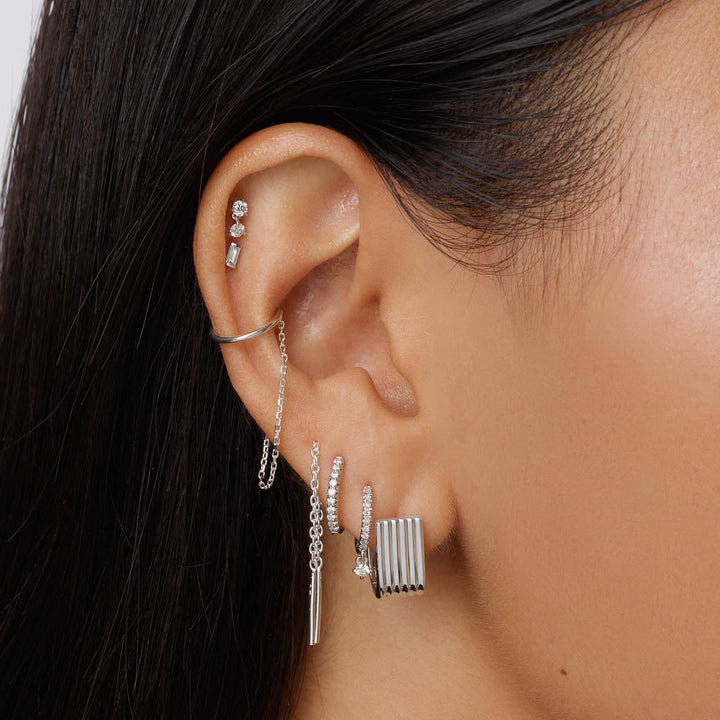 Medley Earrings White Sapphire Baguette Helix Single Stud Earring in Silver
