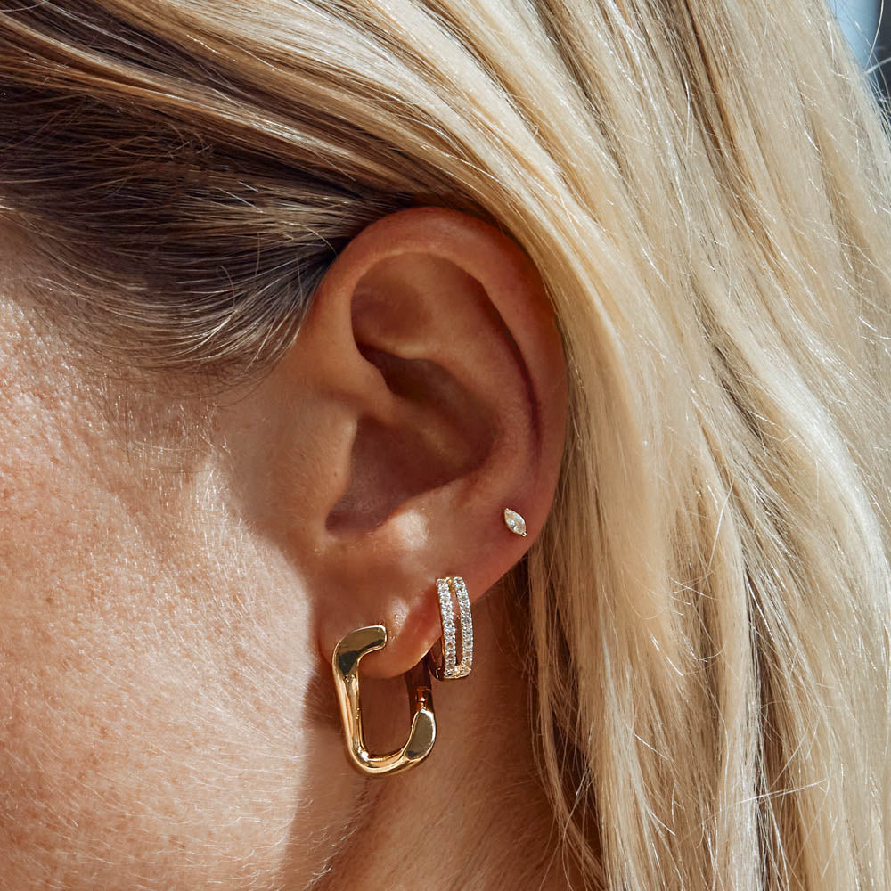Medley Earrings White Sapphire Marquise Helix Single Stud Earring in 10k Gold