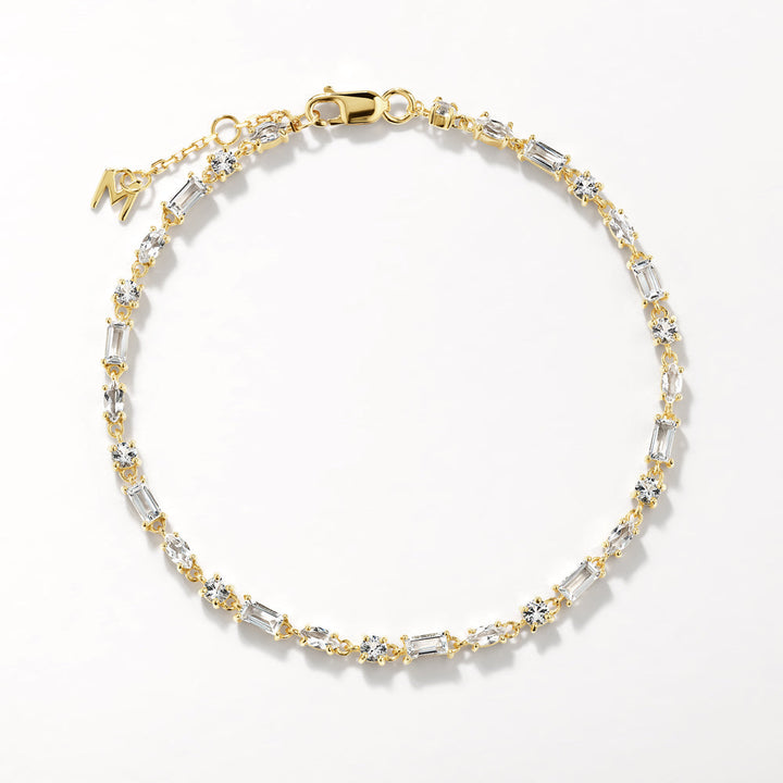 Medley Bangle/Bracelet White Topaz Baguette and Round Tennis Bracelet in Gold