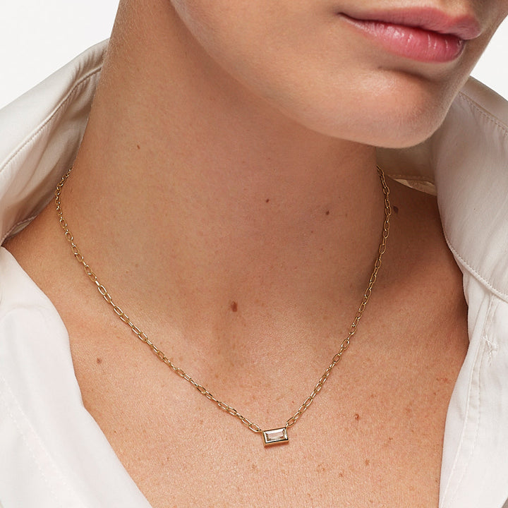 Medley Necklace White Topaz Baguette Chain Necklace in Gold