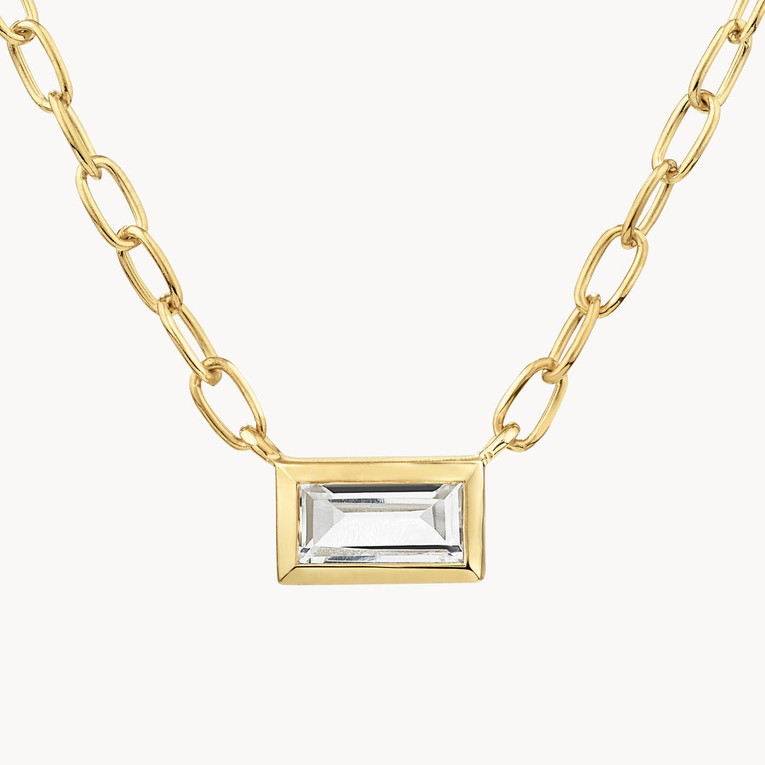 Medley Necklace White Topaz Baguette Chain Necklace in Gold