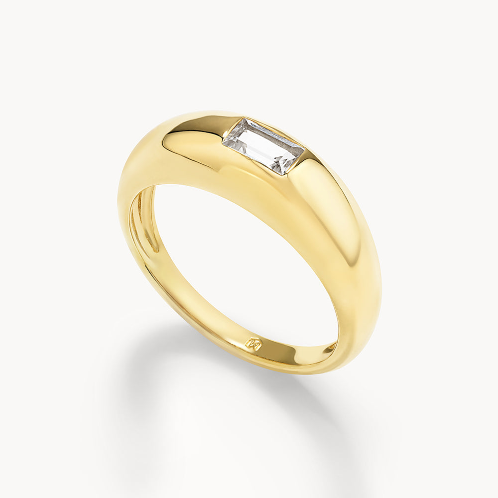 Medley Ring White Topaz Baguette Curve Pinky Ring in Gold
