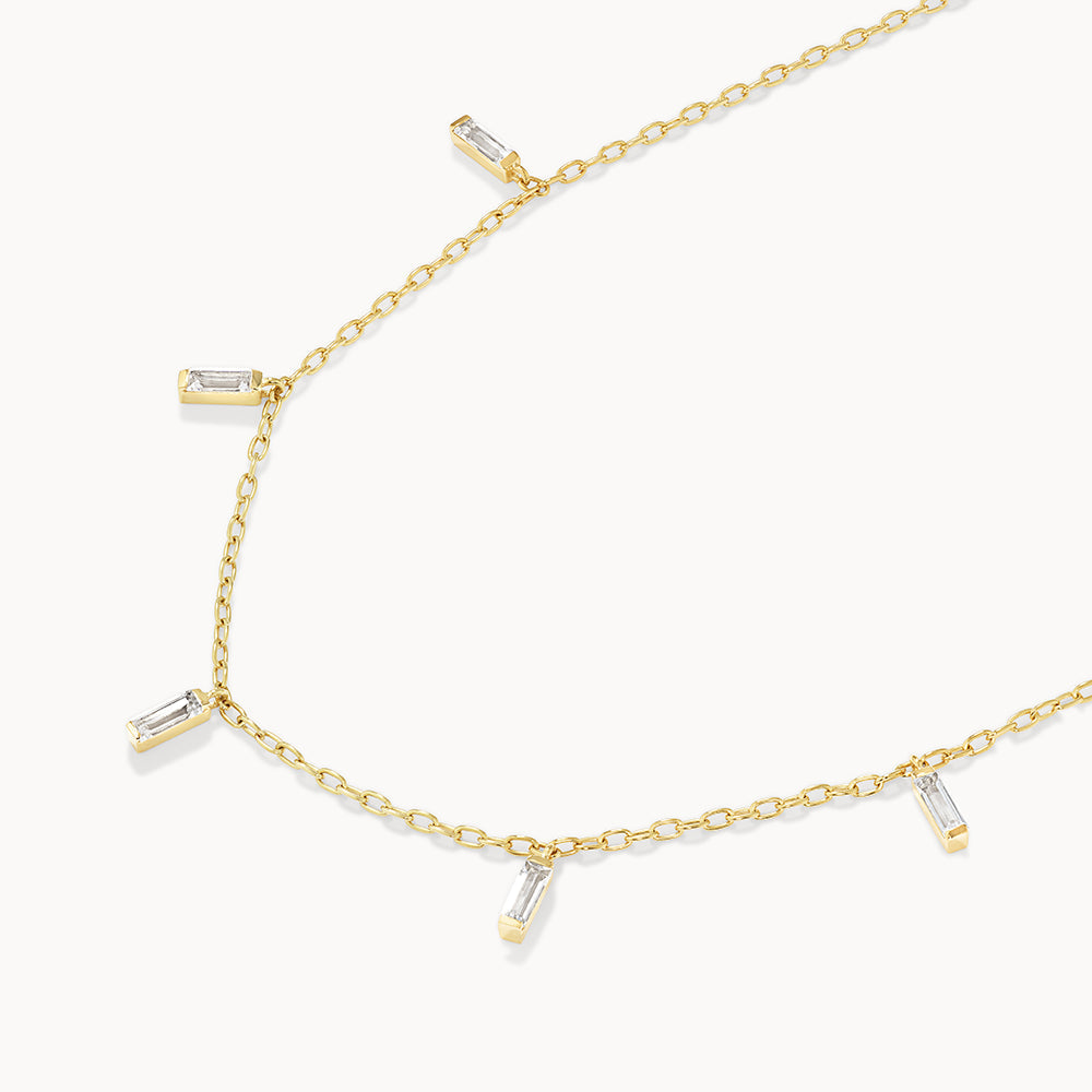 Medley Necklace White Topaz Baguette Droplet Chain Necklace in Gold
