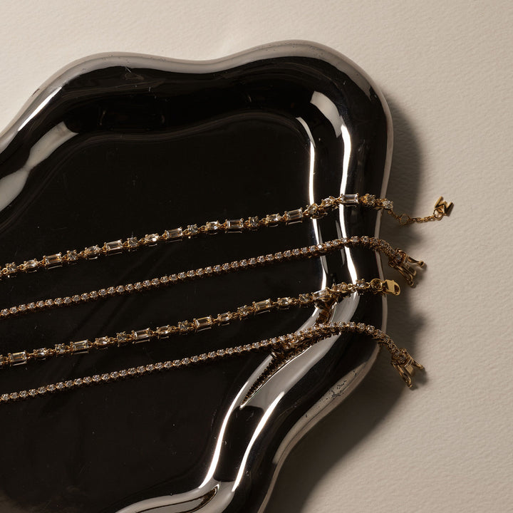 Medley Bangle/Bracelet White Topaz Baguette and Round Tennis Bracelet in Gold