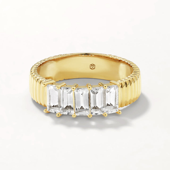 Medley Ring White Topaz Baguette Textured Ring in Gold