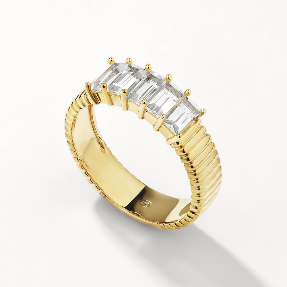 Medley Ring White Topaz Baguette Textured Ring in Gold
