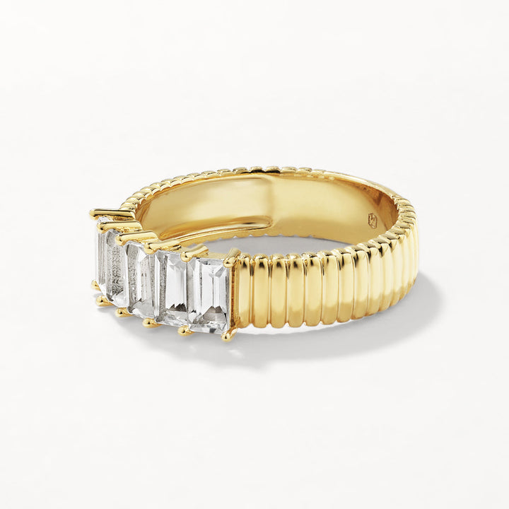 Medley Ring White Topaz Baguette Textured Ring in Gold