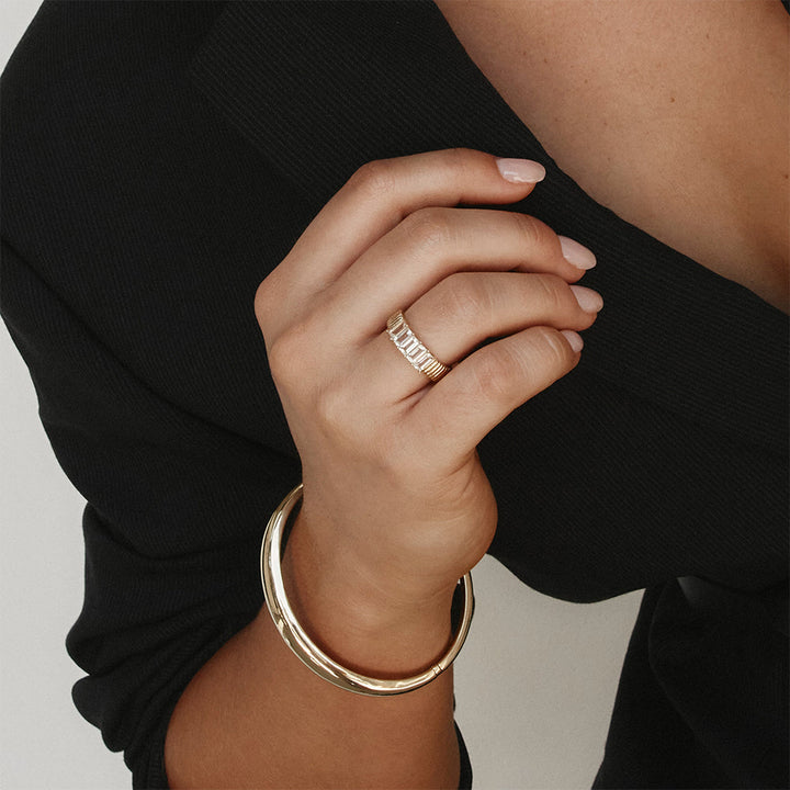 Medley Ring White Topaz Baguette Textured Ring in Gold