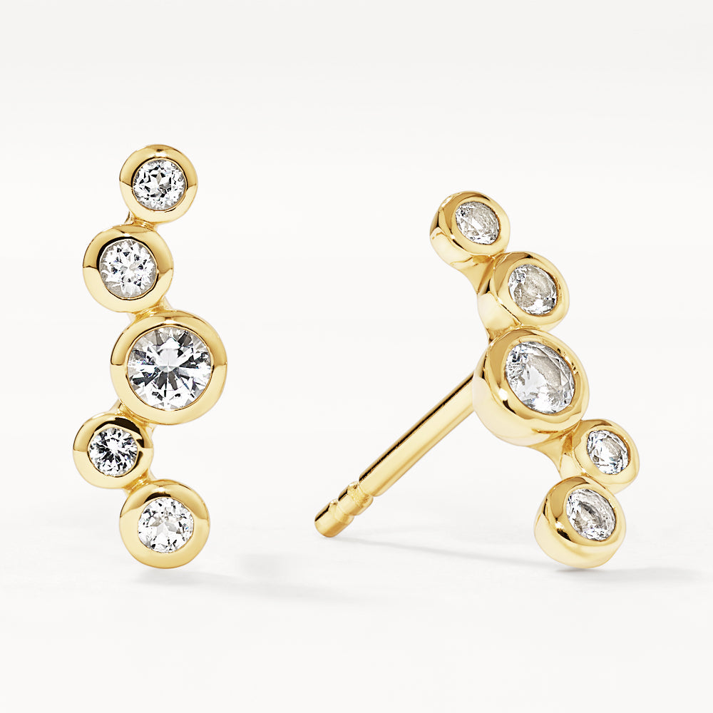 Medley Earrings White Topaz Bezel Bubble Stud Earrings in Gold