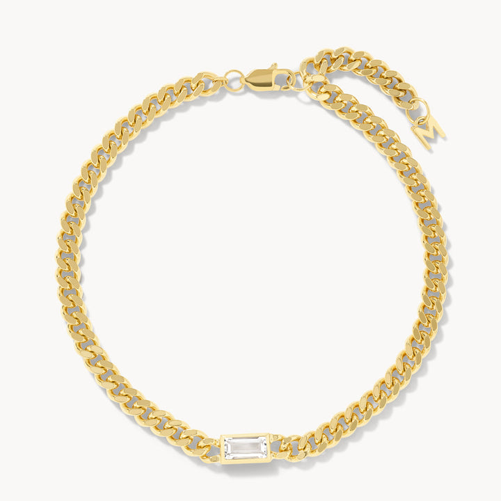 Medley Bracelets/Bangle White Topaz Curb Chain Bracelet in Gold