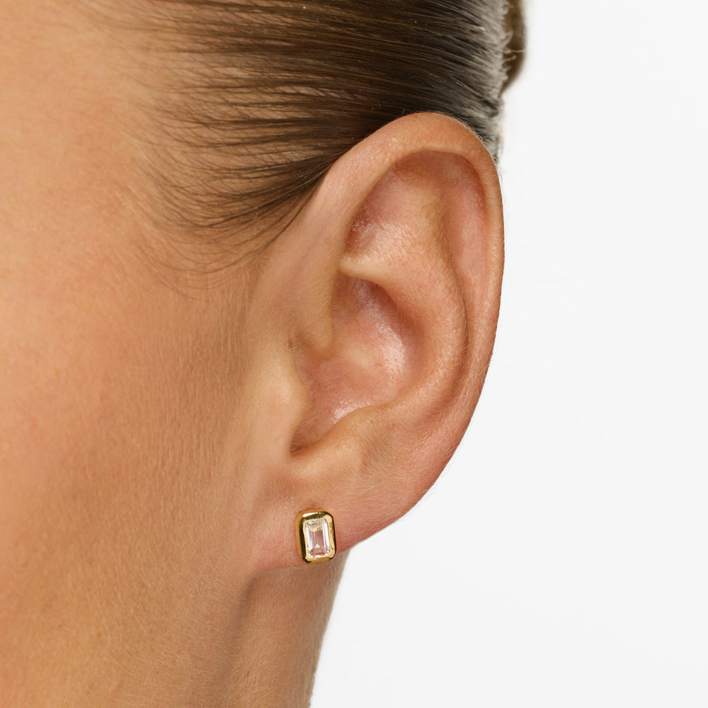 Medley Earrings White Topaz Emerald Cut Stud Earrings in Gold