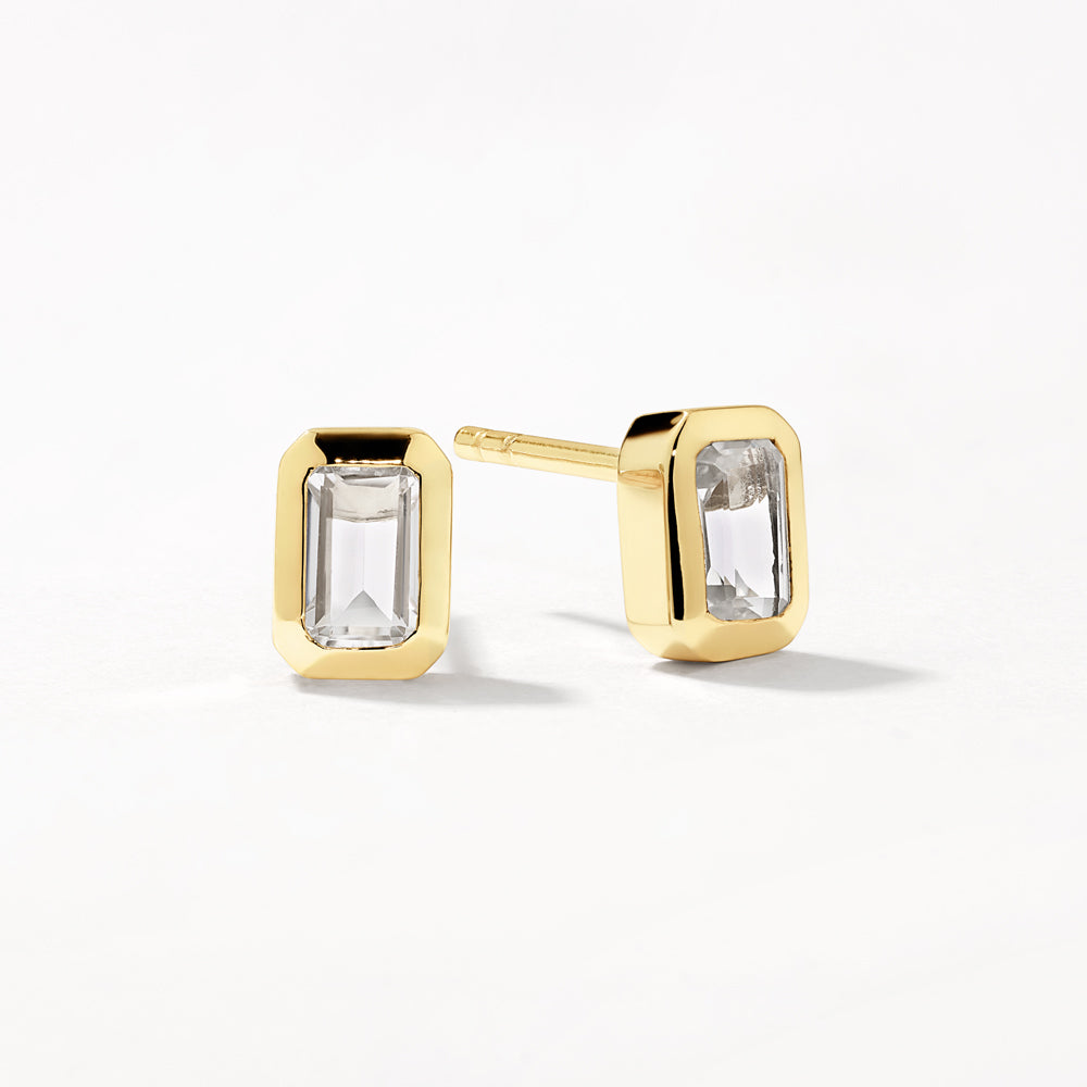 Medley Earrings White Topaz Emerald Cut Stud Earrings in Gold