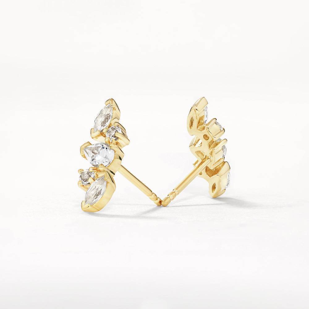 Medley Earrings White Topaz Fancy Cut Stud Earrings in Gold