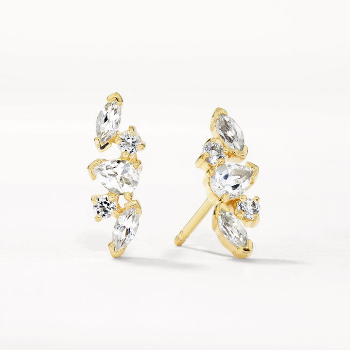 Medley Earrings White Topaz Fancy Cut Stud Earrings in Gold