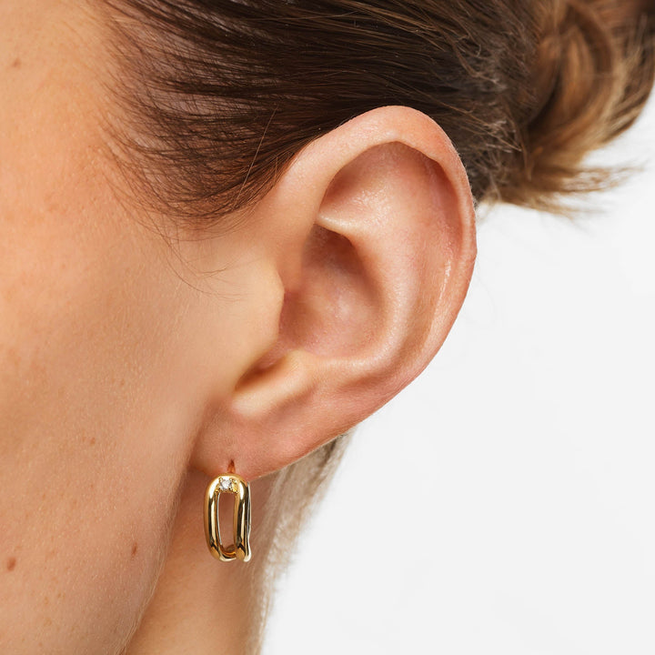 Medley Earrings White Topaz Link Loop Hoop Earrings in Gold