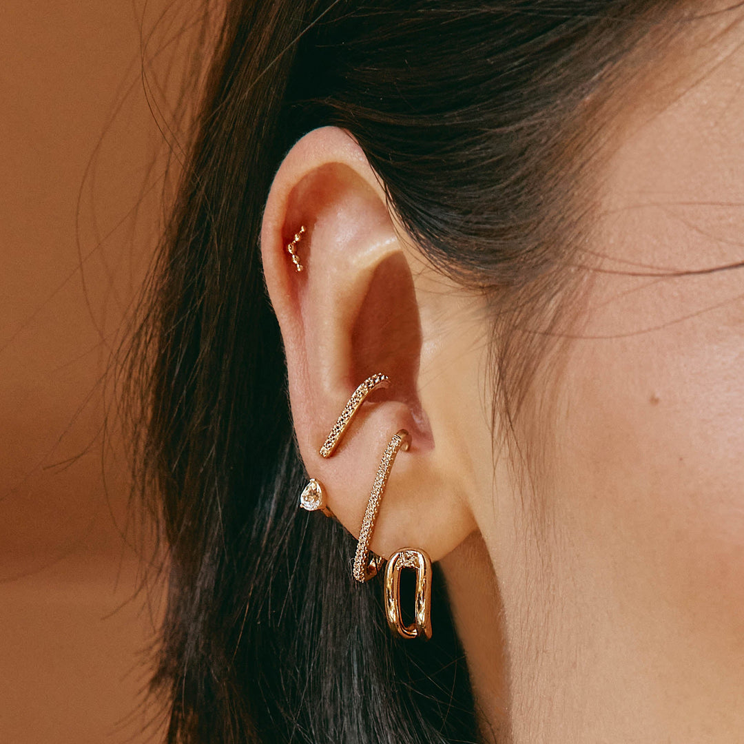 Medley Earrings White Topaz Link Loop Hoop Earrings in Gold