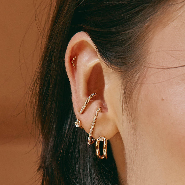 Medley Earrings White Topaz Link Loop Hoop Earrings in Gold