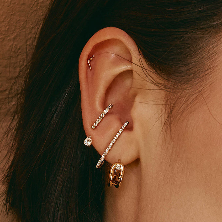 Medley Earrings White Topaz Link Loop Hoop Earrings in Gold