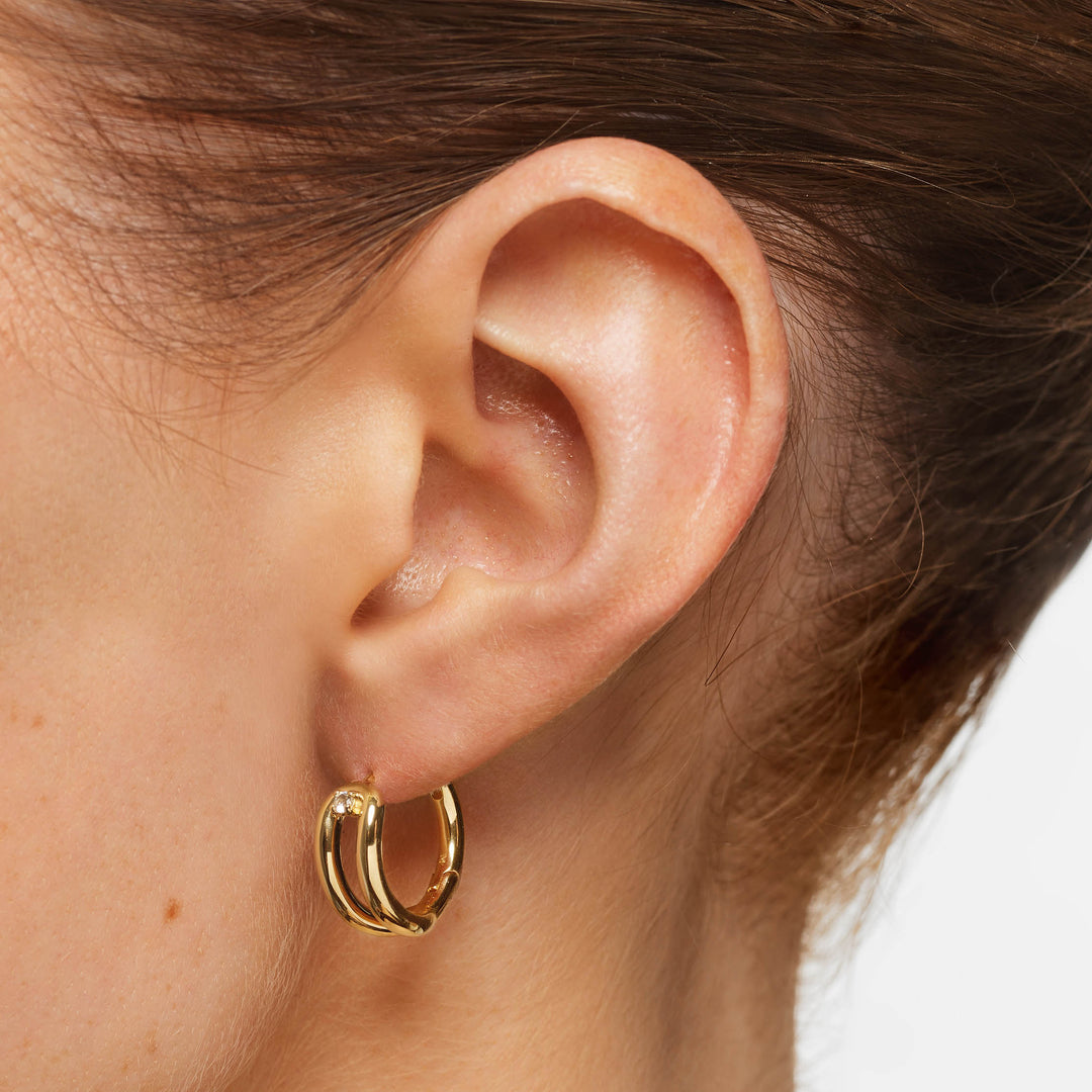 Medley Earrings White Topaz Link Loop Hoop Earrings in Gold