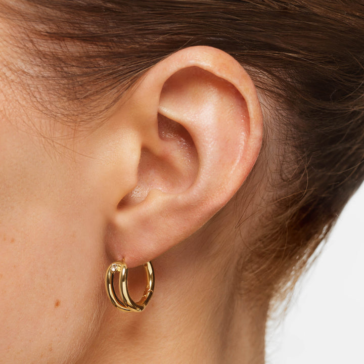 Medley Earrings White Topaz Link Loop Hoop Earrings in Gold