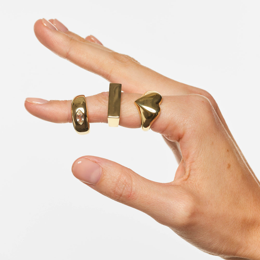 Medley Ring White Topaz Marquise Curve Pinky Ring in Gold