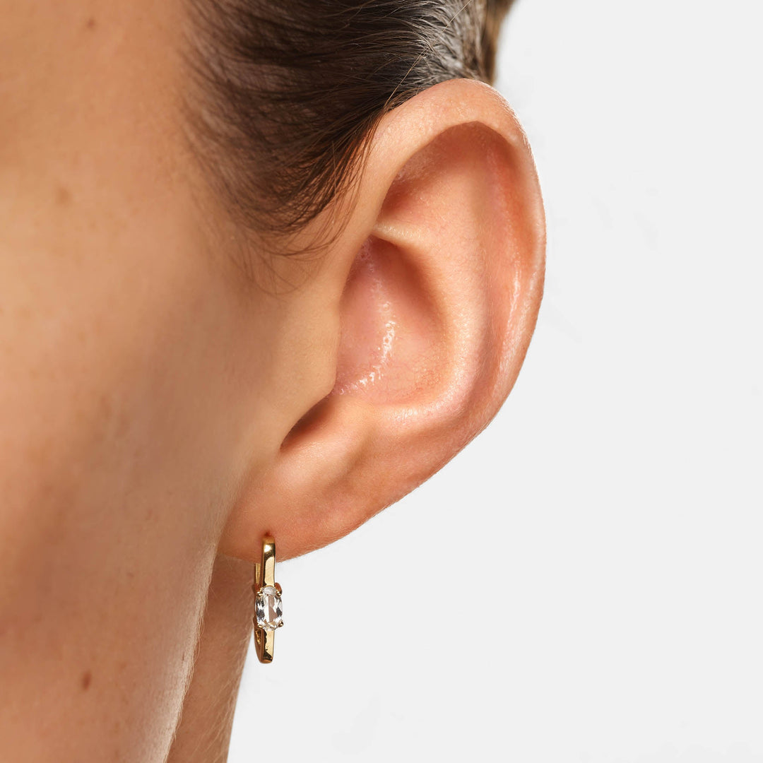 Medley Earrings White Topaz Paperclip Hoop Earrings in Gold