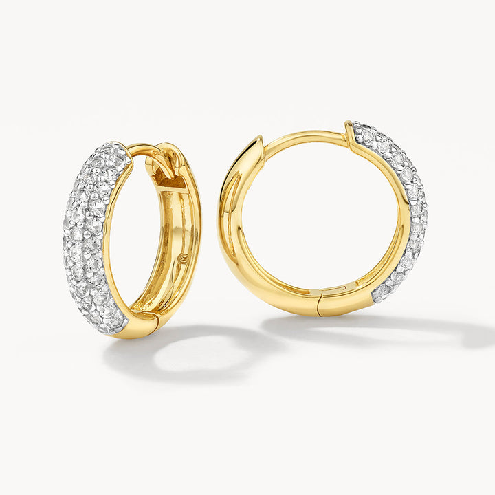 White Topaz Pave Curve Hoops in Gold