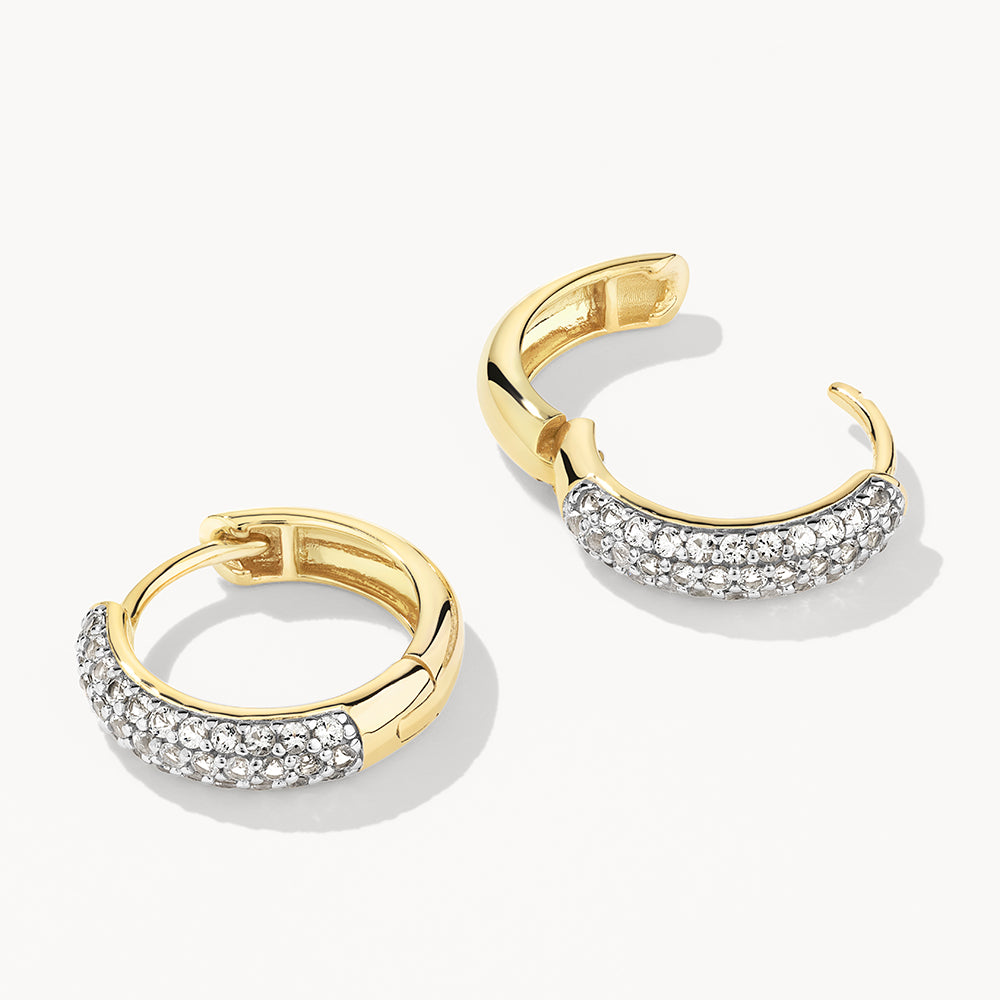 White Topaz Pave Curve Hoops in Gold