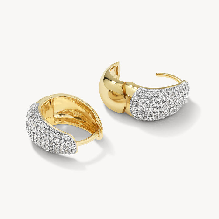 White Topaz Pave Dome Huggies in Gold