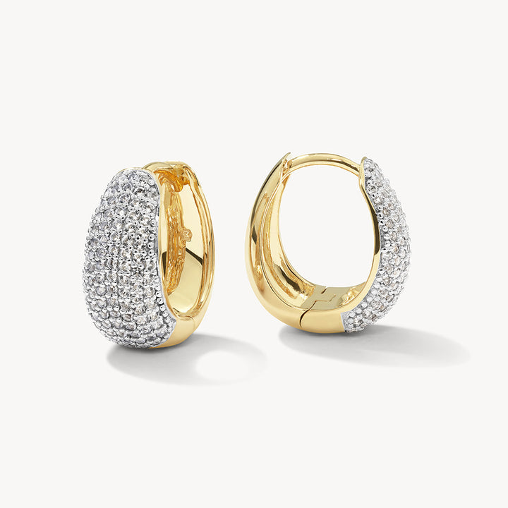 Medley Earrings White Topaz Pave Dome Huggies in Gold