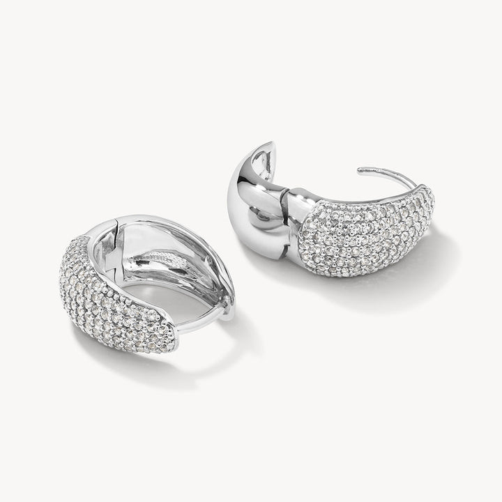 Medley Earrings White Topaz Pave Dome Huggies in Silver