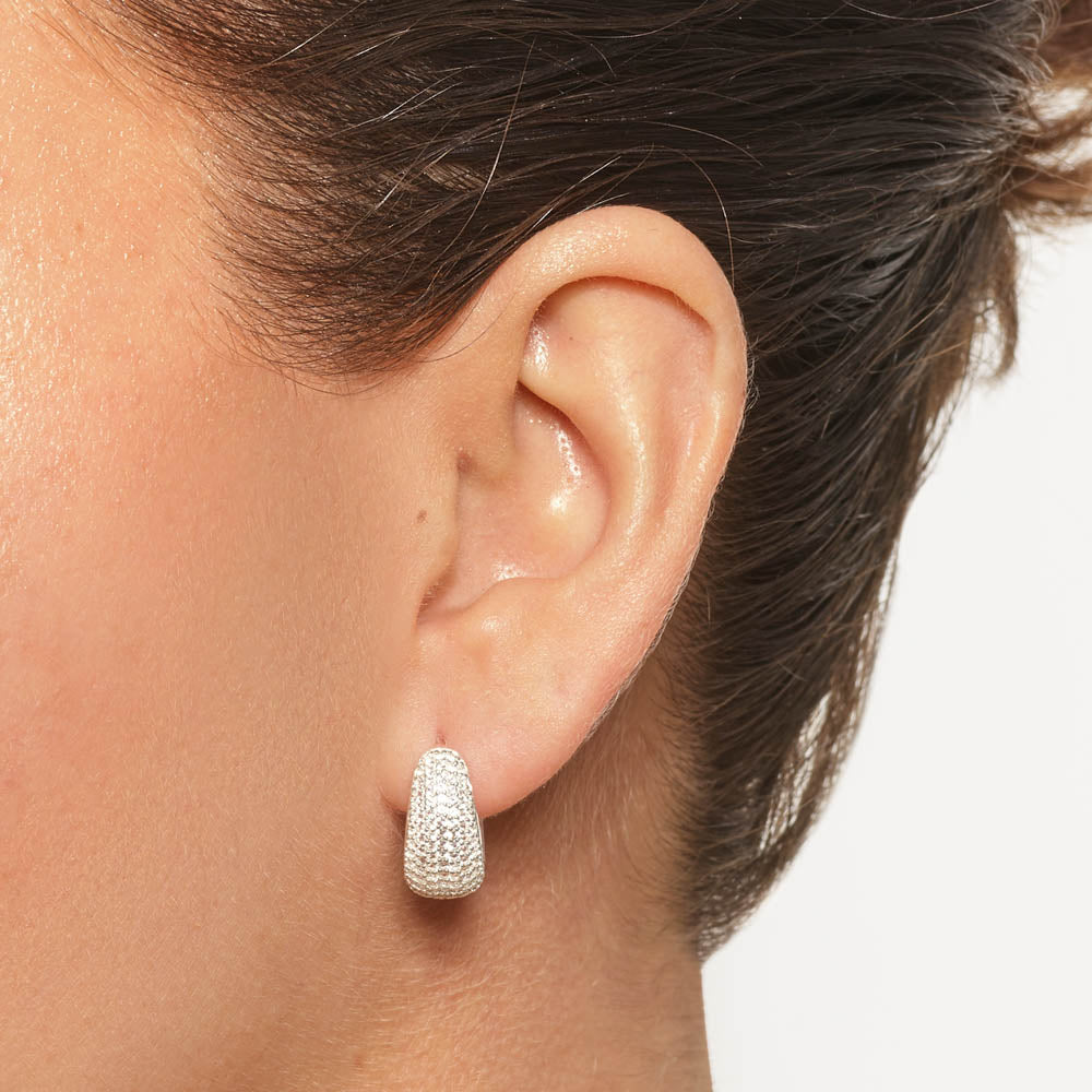 Medley Earrings White Topaz Pave Dome Huggies in Silver