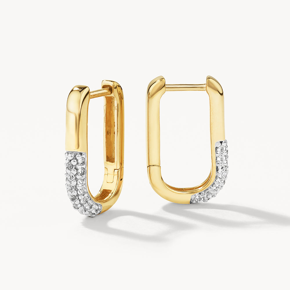 White Topaz Pave Paperclip Hoops in Gold