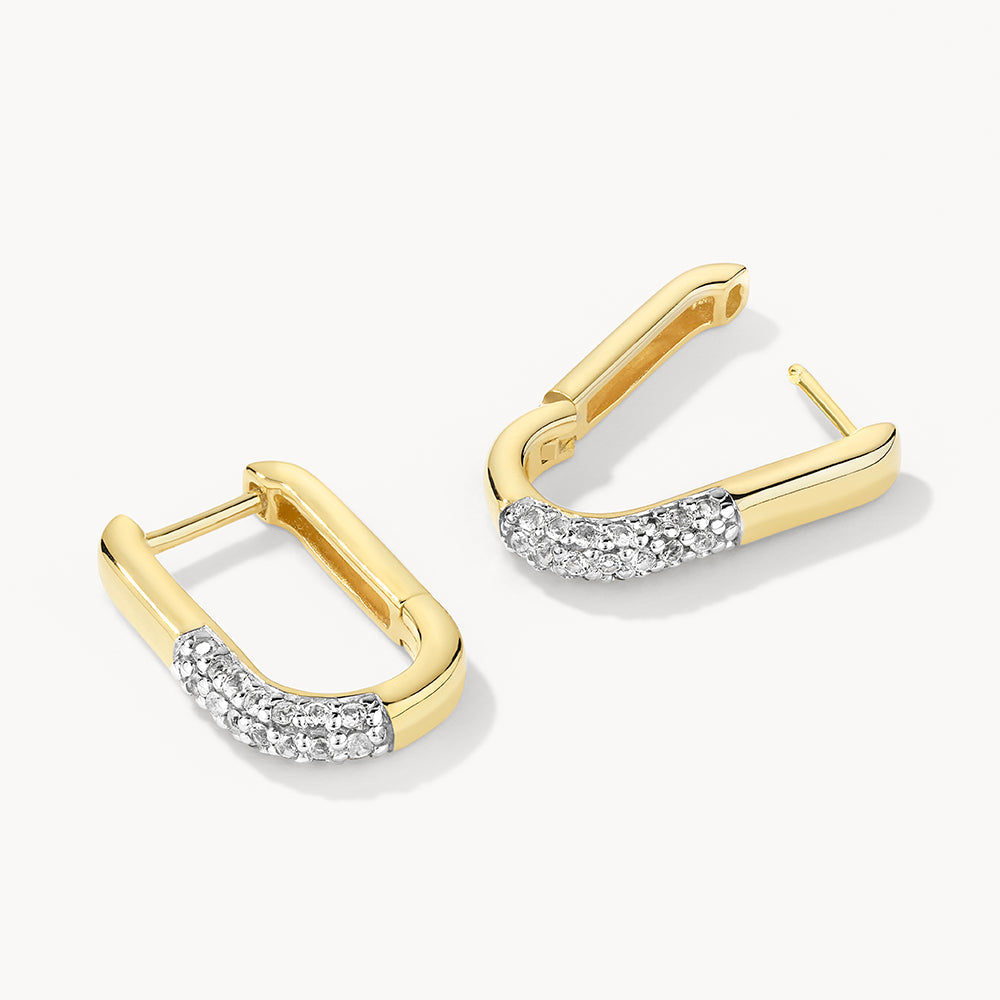 White Topaz Pave Paperclip Hoops in Gold
