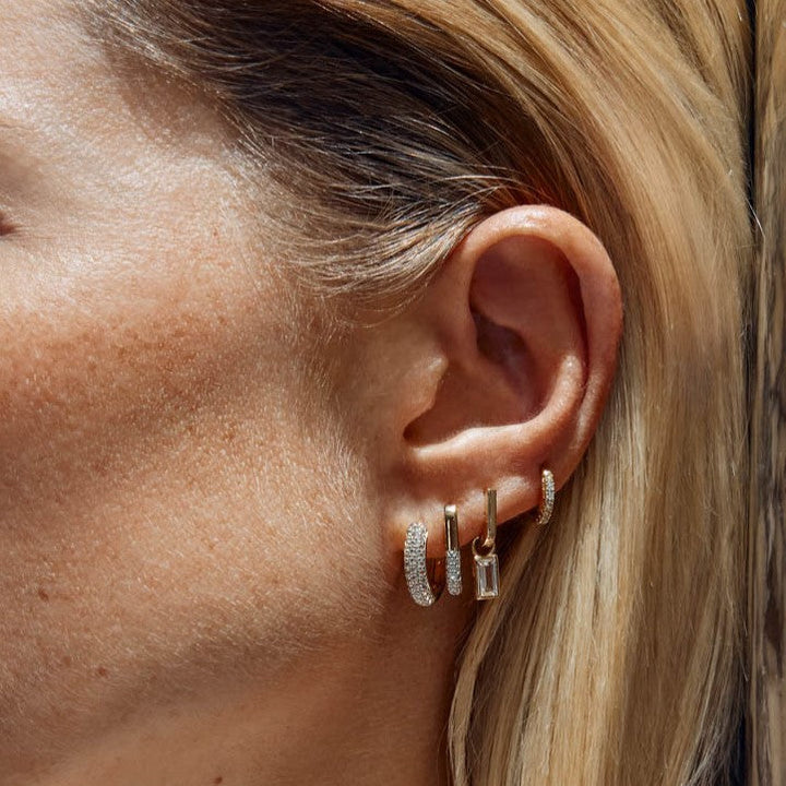 White Topaz Pave Paperclip Hoops in Gold