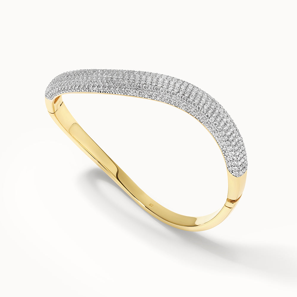 White Topaz Pave Wave Dome Bangle in Gold