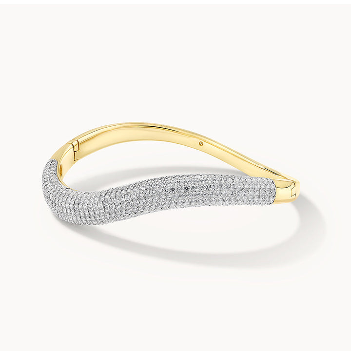 White Topaz Pave Wave Dome Bangle in Gold