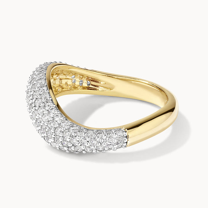 Medley Ring White Topaz Pave Wave Dome Ring in Gold