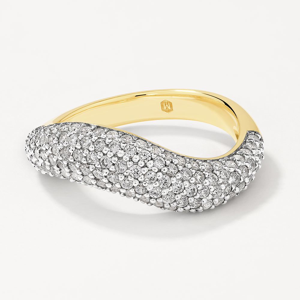 Medley Ring White Topaz Pave Wave Dome Ring in Gold