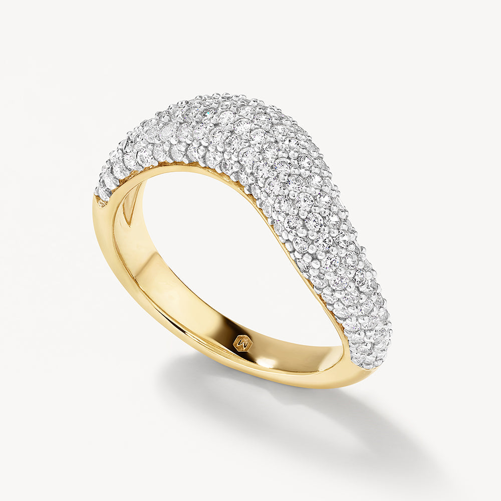 Medley Ring White Topaz Pave Wave Dome Ring in Gold