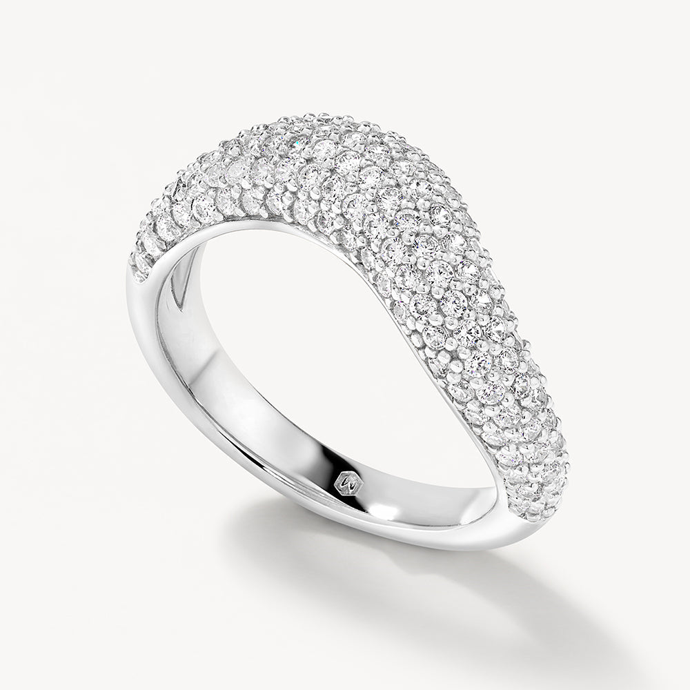 Medley Ring White Topaz Pave Wave Dome Ring in Silver