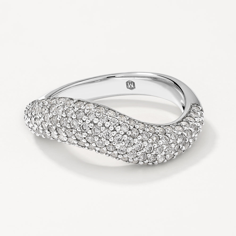 White Topaz Pave Wave Dome Ring in Silver
