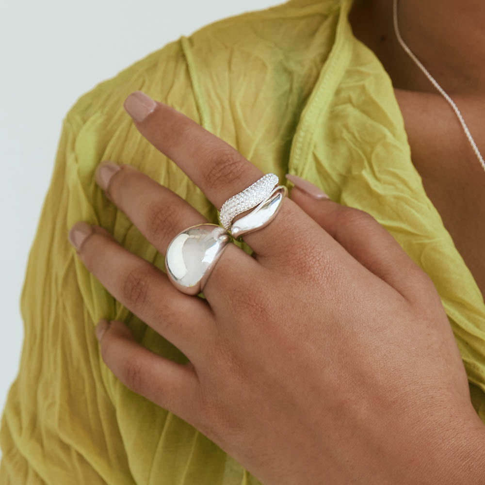 Medley Ring White Topaz Pave Wave Dome Ring in Silver