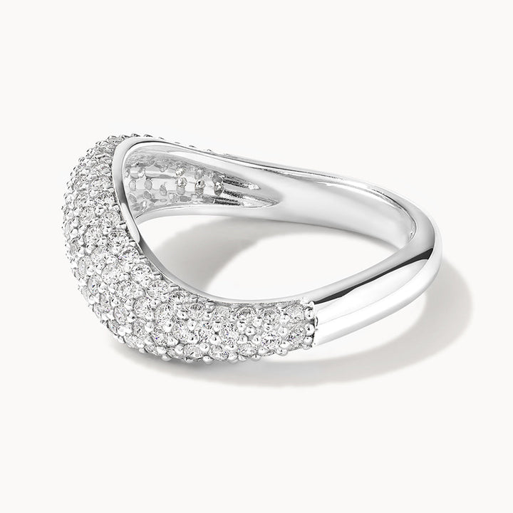 White Topaz Pave Wave Dome Ring in Silver