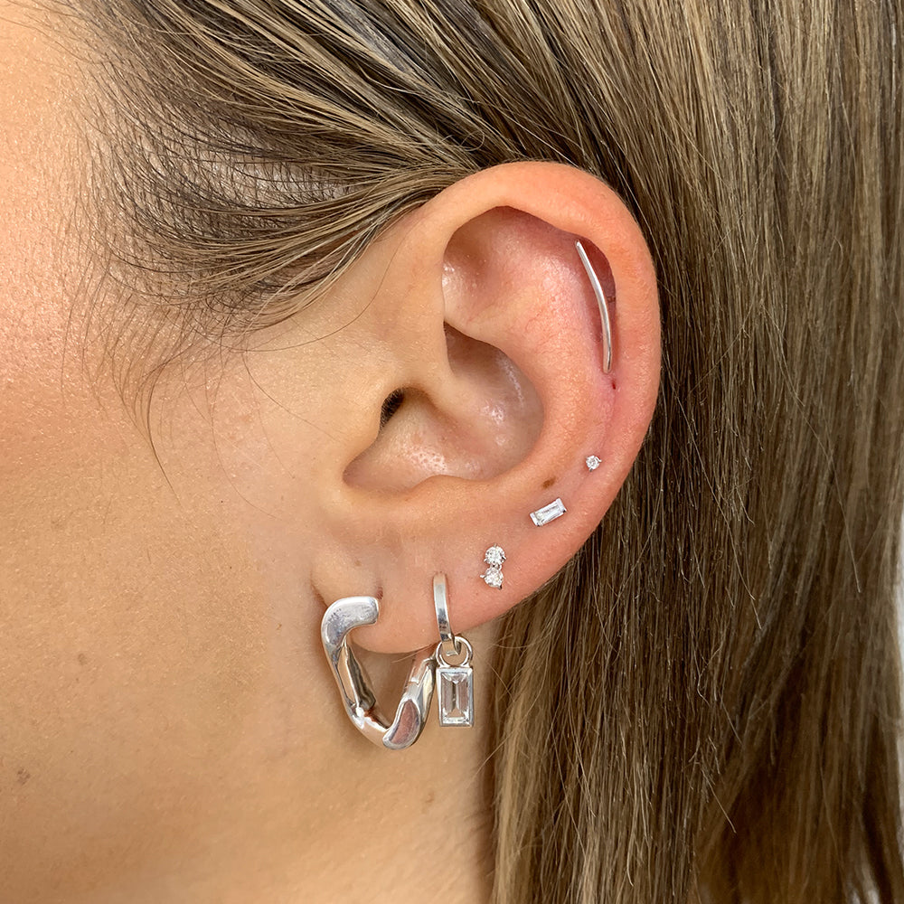Medley Earrings White Topaz Rectangle Charm in Silver